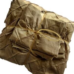 GORGEOUS GOLD! DIAMOND TUFTED GOLD SATIN DUVET COVER & MATCHED SHAMS SET! SZ FL